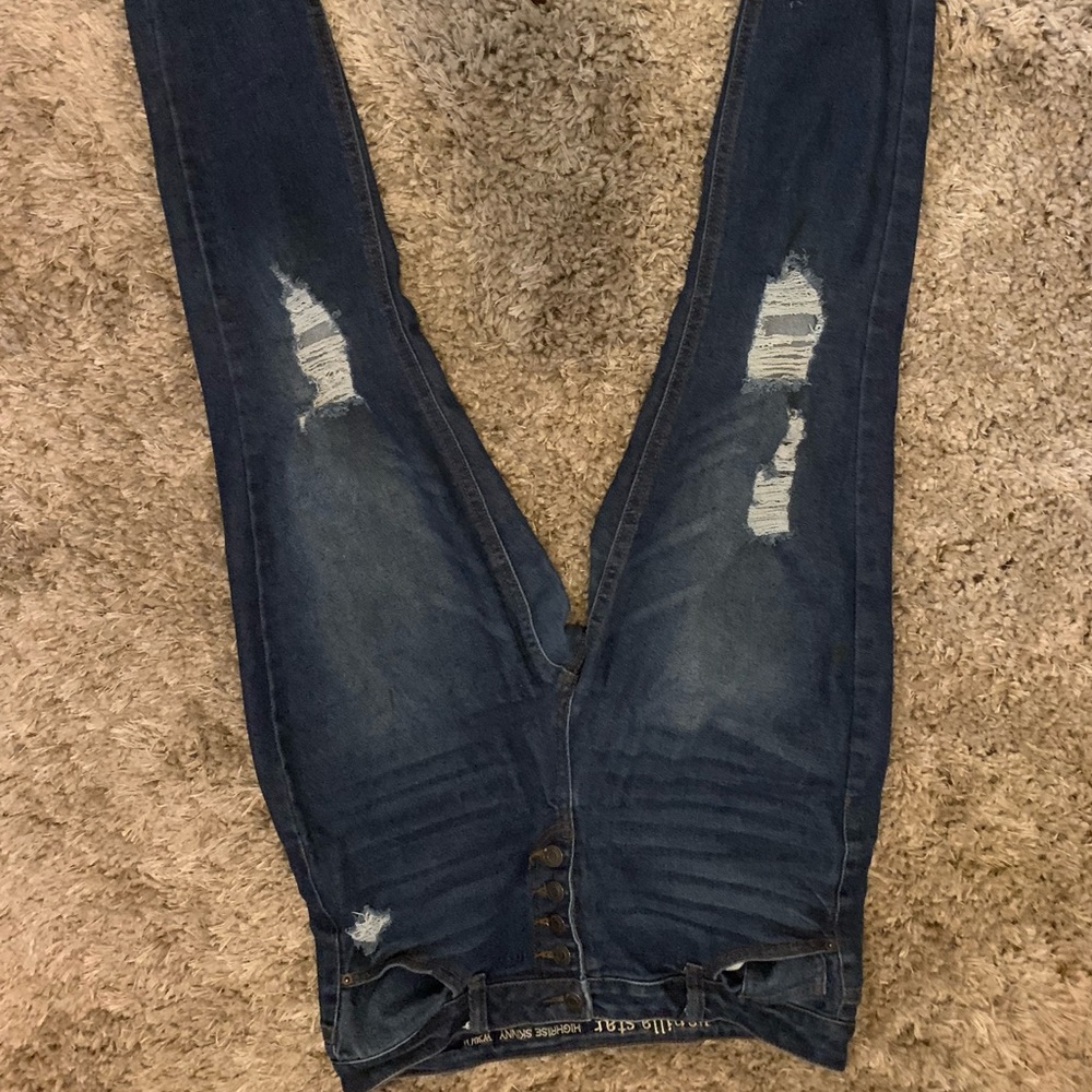 Denim high rise ripped jeans